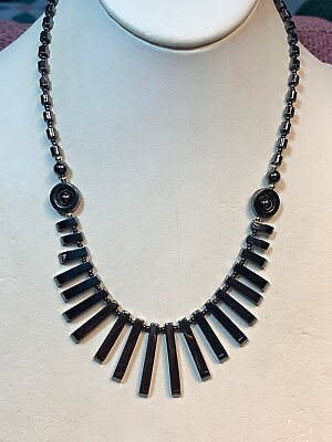 #ad Vintage Hermatite Beaded pendant necklace Dangle Statement Unusual Beads 18” $20.09