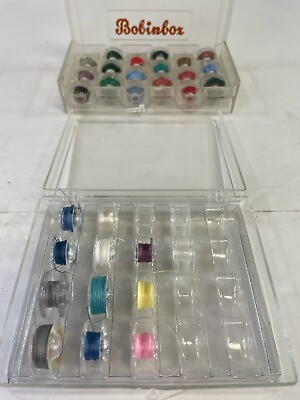 #ad Bobbin box 32 clear plastic bobbins With Thread Of Different Colors $14.95