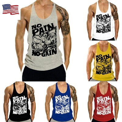 Gym singlets fitness Men#x27;s Tank Top for Workout Stringer No Pain No Gain $9.95