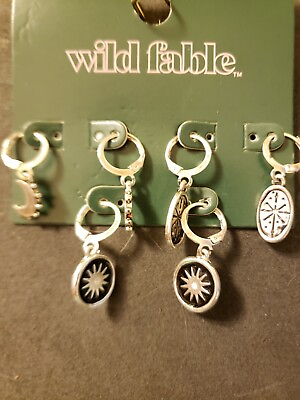 #ad Wild Fable Earring Set of 3 Pair Sun Burst Moons Silver Toned Nickel Free $7.95
