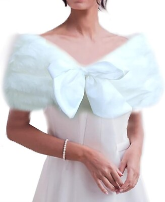#ad Elegant Off White Ivory Faux Fur Shawl Ribbon Prom Bridal Party Wedding Formal $11.99