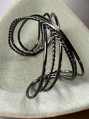 #ad Wide Thin Tubular amp; Twist Oxidized Silvertone Criss Cross Metal Cuff Bracelet – $11.99