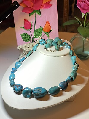 #ad Vintage Turquoise Nugget Sterling Silver Necklace $191.25