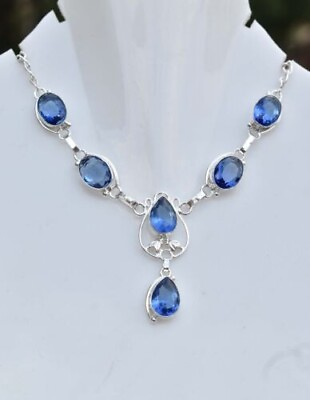 #ad Blue Sapphire Gemstone 925 Silver Necklace Handmade Jewelry Necklace $20.23