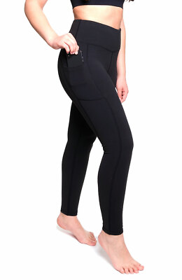 #ad High Waist Solid Black Women Leggings Yoga Pants Tummy Control Pocket 28 AZAR $9.99