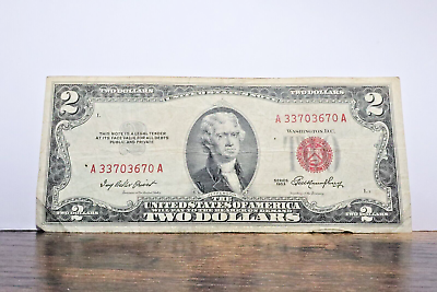 #ad 1953 $2 United States Note Red Seal $18.81