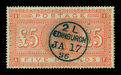 #ad GREAT BRITAIN 1882 Victoria £5 orange Sc# 93 SG 137 used VF quot;EDINBURGH JA 17quot; $4000.00
