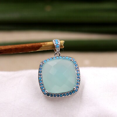 #ad Chalcedony amp; Nano Turquoise Pendant 925 Silver Sterling Jewelry Birthday Gift $31.94