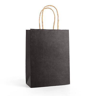 #ad 24 9quot; Black Kraft Paper Gift Bags with Handles for Party Favor Goodie Loot $19.95