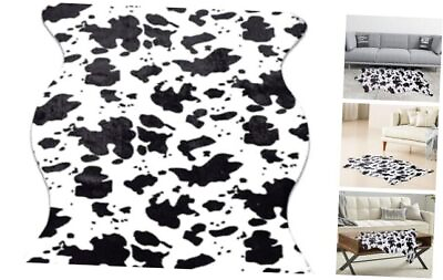 #ad Cow Print Rug Faux Cowhide Rug Cute Area Rug Fun Western Room Decor Cow Black $26.28