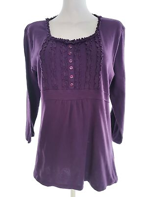 #ad Isolde Size M Purple Peplum Blouse Cotton 100% Sleeve 3 4 Frill $34.12