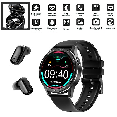 #ad 2 in 1 Smart Watch W Earbuds For IOS Android Waterproof Wireless 5.0 Bluetooth $39.59