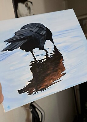 #ad Crow Painting Realistic Canvas Raven 16x20quot; Hand Painted art # 5 Of 5 $120.00