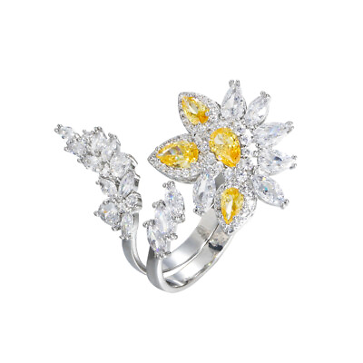 #ad Special Flower Cubic Zircon Silver Plated Adjustable Cuff Finger Rings for Women $8.44