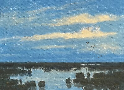 #ad Twilight Wetlands Realism Landscape OIL PAINTING ART IMPRESSIONIST Original $250.00