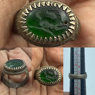 #ad Roman intaglio Wonderful old Glass bronze Rare Wonderful Ring $60.00