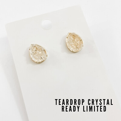 #ad Faux Druzy Stud Earrings NEW Teardrop Crystal $3.99
