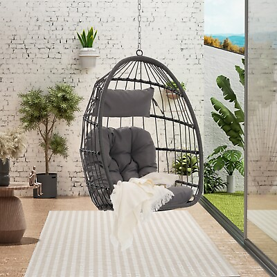 #ad Hanging Egg Chair Wicker Swing Egg Basket Chairs w UV Resistant Cushions 350lbs $154.66