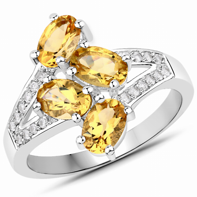 #ad 1.74 Carat Genuine Yellow Beryl and White Zircon .925 Sterling Silver Ring $80.40