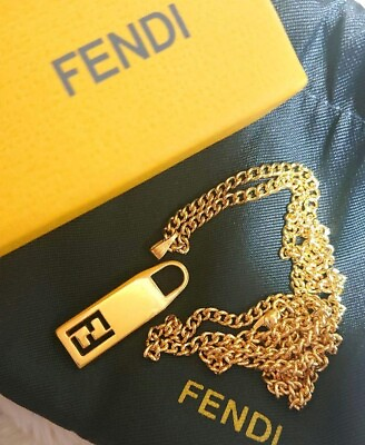 #ad FENDI Zucca pattern FF gold charm 3mm necklace chain for Men Limiter Edition $178.12
