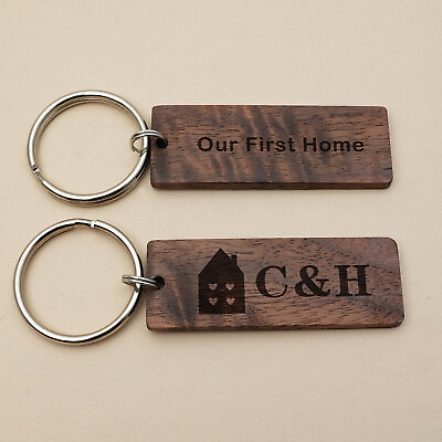 #ad Custom Wooden Keychain Engraved Our First Home Keyring Personalised Couples Gift $13.99
