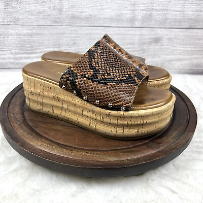 #ad Kurt Geiger London Monica Embossed Snake Leather Platform Wedge Sandal Size 36 $29.99