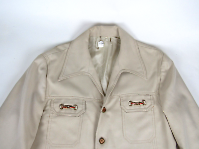 #ad Vtg 60s 70s Fancy Polyester Leisure Jacket Beige 4 Pocket Mod Sz 44 Disco $24.99