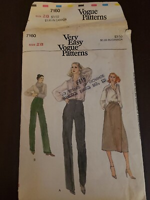 #ad Vintage Very Eazy Vogue Pattern #7160 Misses Skirt amp; Pants Size 28 Cut $10.75