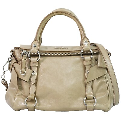 #ad MIU MIU Leather 2way Shoulder Handbag Beige Gold $283.80