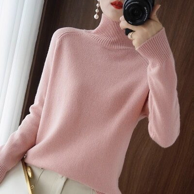 #ad Woman Slim Knitted Jumper Sweater Slim Faux Cashmere Knitwear Turtleneck Sweater $23.68
