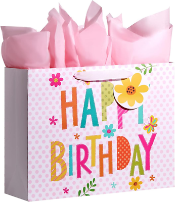 #ad 13quot; Large Gift Bag with Tissue Paper for Happy Birthday Gift Bags for Girls $10.88