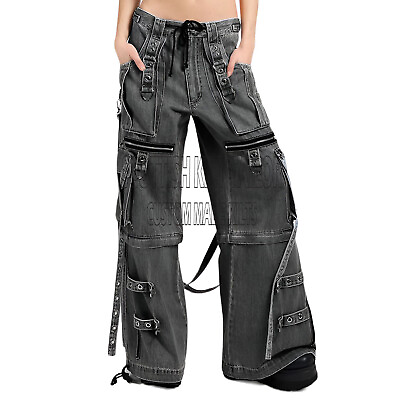 #ad Unisex Grey X Strap Denim Pants Grey Tripp Prs Pants Raver Wide Leg Cargo Pants $112.00
