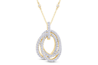 #ad 1.35ct Natural Round Diamond Triple Oval Pendant 18quot; Necklace 10K Yellow Gold $1655.14
