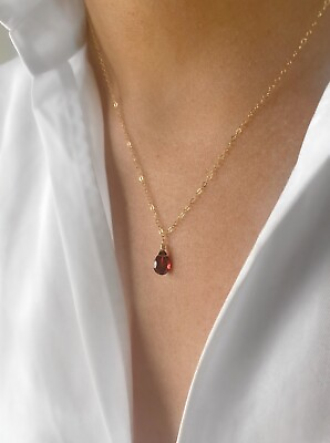 #ad garnet necklace Red Garnet Teardrop Gold Filled Jan Birthstone New Giftwrap GBP 40.00