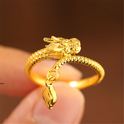 #ad Pure 999 24K Yellow Gold Band Men Women 3D Lucky Dragon Ring Us Size:4 9 $166.25