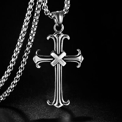 #ad #ad Mens Silver Cross Pendant Necklace Christian Jewelry Stainless Steel Chain 24quot; $11.99