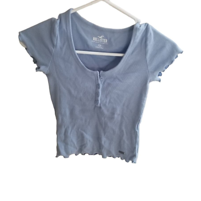 #ad Hollister Baby Blue Lettuce Hem Ribbed T Shirt Size XXS $14.00