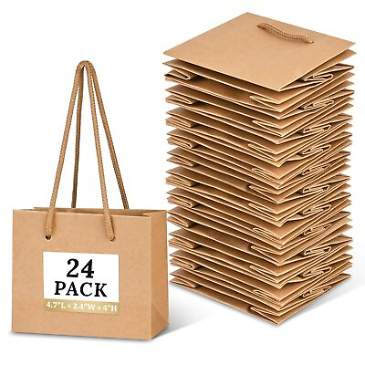 #ad #ad 24 Pack Extra Small Gift Bags with Handles 4#x27;#x27;x 2.4#x27;#x27;x 4.7#x27;#x27; Mini Kraft Brown $19.99
