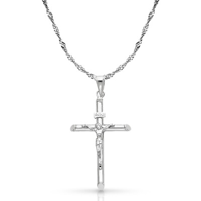 #ad 14K White Gold Crucifix Cross Pendant with 1.2mm Singapore Chain Necklace $297.00
