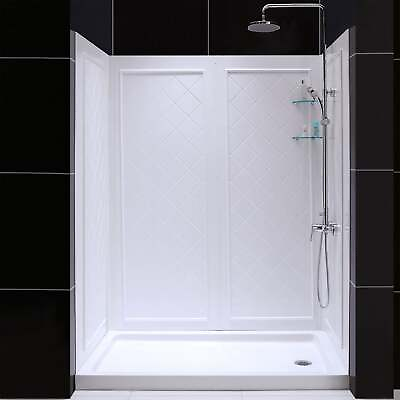 #ad DreamLine DL 6189R 01 30quot;D x 60quot;W Right Drain Shower Base and QWALL 5 Walls Kit $1419.99