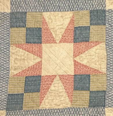 #ad Vintage Cutter Quilt Piece 20” x 20” Star Pattern Early Fabrics # 1 $18.71