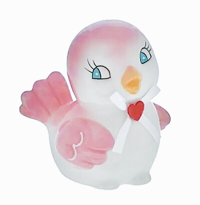 #ad Love Bird Figurine Pink amp; White Ceramic with Blue Eyes Valentine’s Day $17.99