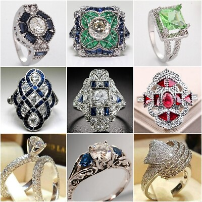 Women 925 Silver Cubic Zirconia Rings Jewelry Wedding Party Ring Gifts Size 6 10 C $2.77