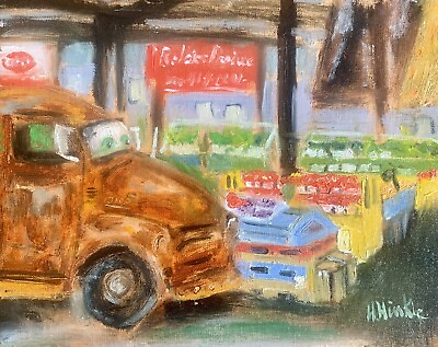 #ad Oil Painting Orig Farmers Capital Market Mater Old Truck Charleston WV HINKLE $150.00