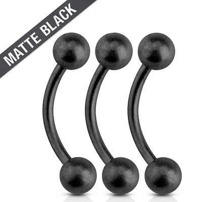 #ad 3 Pc 16g Matte Black Surgical Steel Curve Tragus Lip Piercing Eyebrow Ring 4mm $9.75