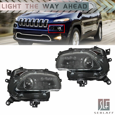 #ad For 2014 2018 Jeep Cherokee Projector Black Headlights Halogen Type RightLeft $135.05