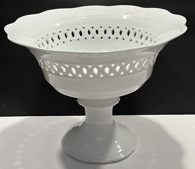 #ad Kaldun amp; Bogle White Lattice Scalloped Pedestal Bowl 8” Tall X 10.5” W EUC $34.99