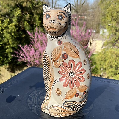 #ad Vtg Tonala Brunida Burnished Clay Mexico Art Pottery Cat Sculpture 14 in. $159.95