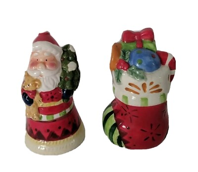 #ad Salt And Pepper Shakers Christmas Santa Claus Stocking 5quot; Holiday Decorative $13.00