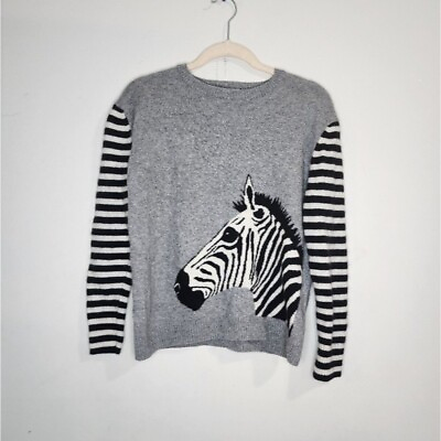 #ad Autumn Cashmere Zebra Animal Print 100% Cashmere Women Large Flawed Sweater $23.99